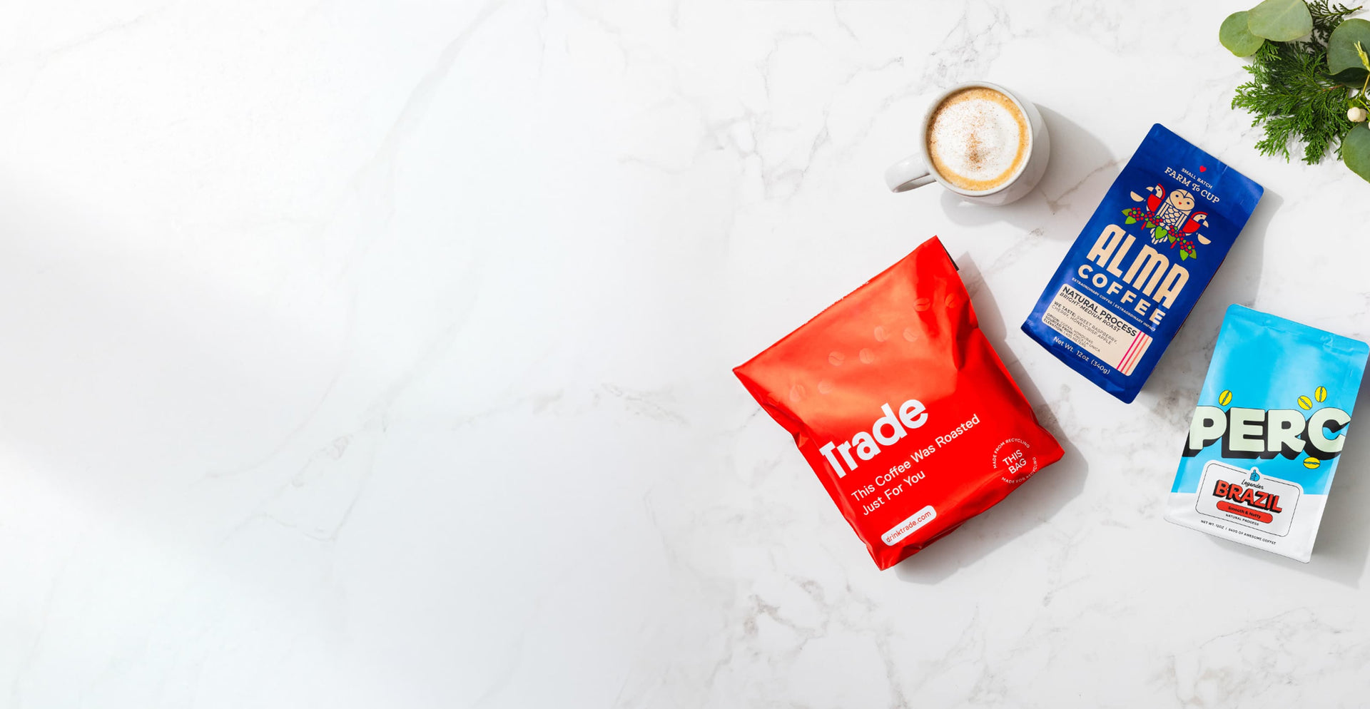 3 bags of coffee laying flat