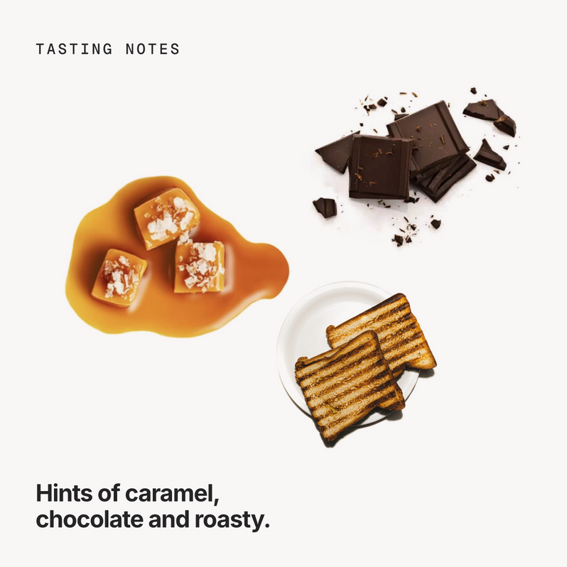Tasting notes: caramel, chocolate and roasty