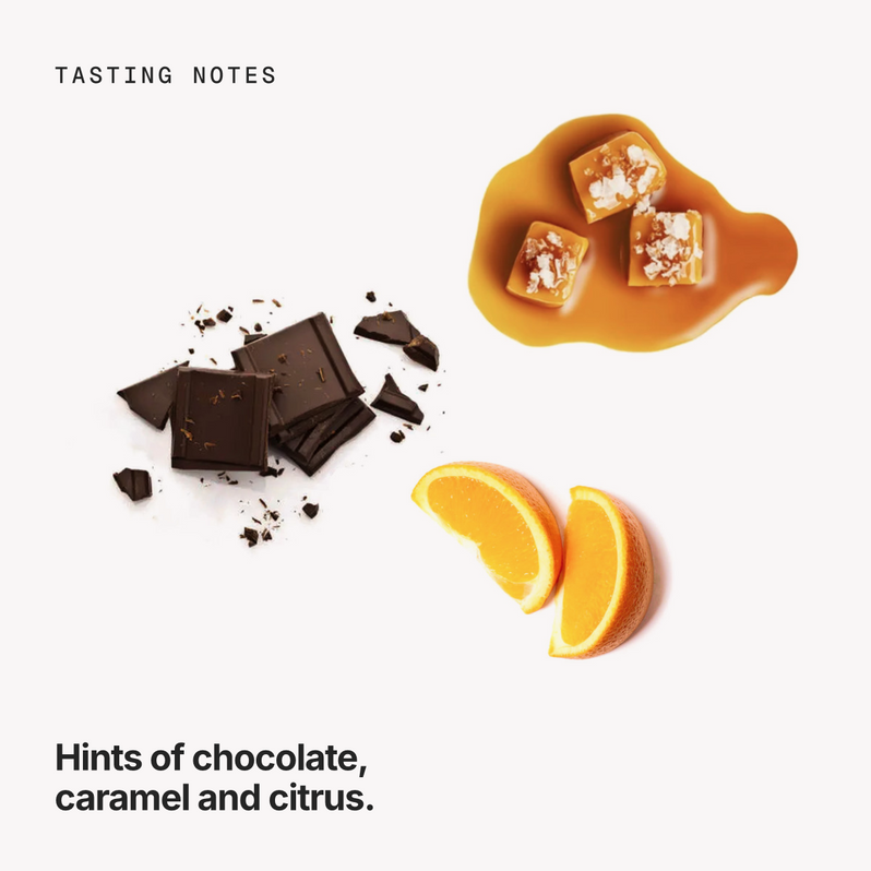 Tasting notes: chocolate, caramel and citrus