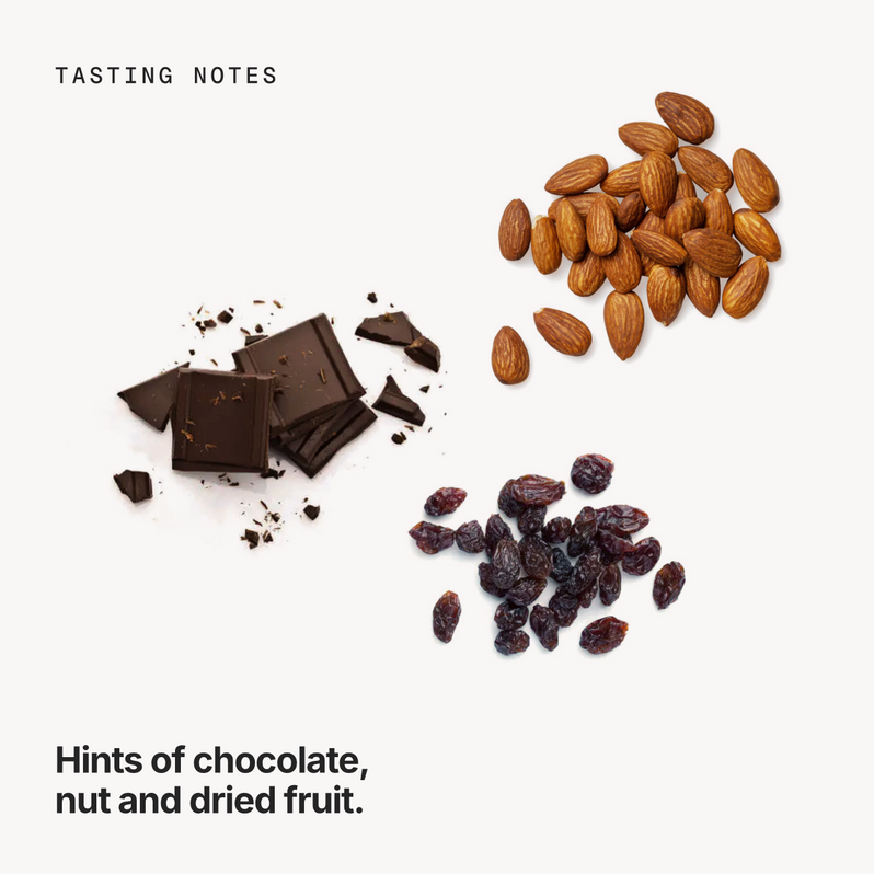 Tasting notes: chocolate, nut and dried fruit