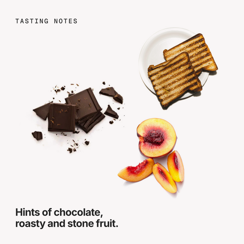 Tasting notes: chocolate, roasty and stone fruit