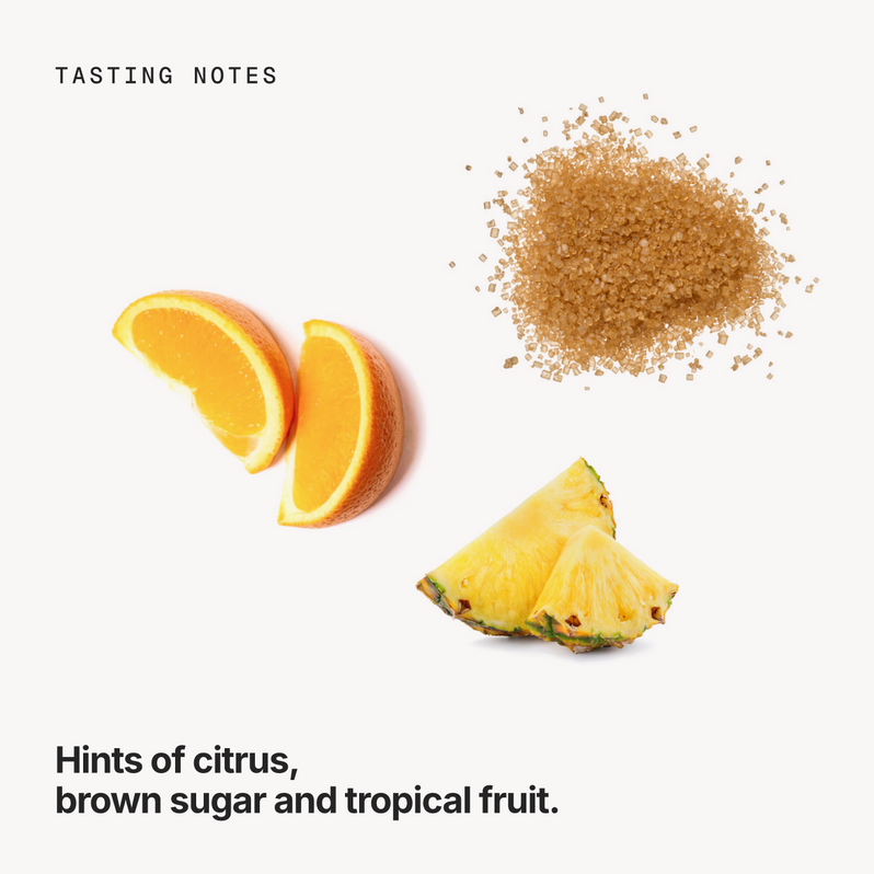Tasting notes: citrus, brown sugar and tropical fruit