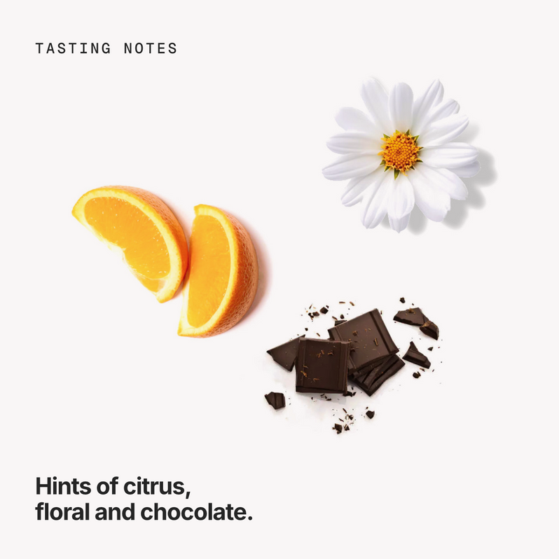 Tasting notes: citrus, floral and chocolate