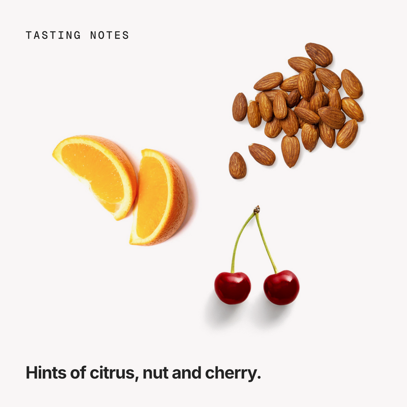 Tasting notes: citrus, nut and cherry