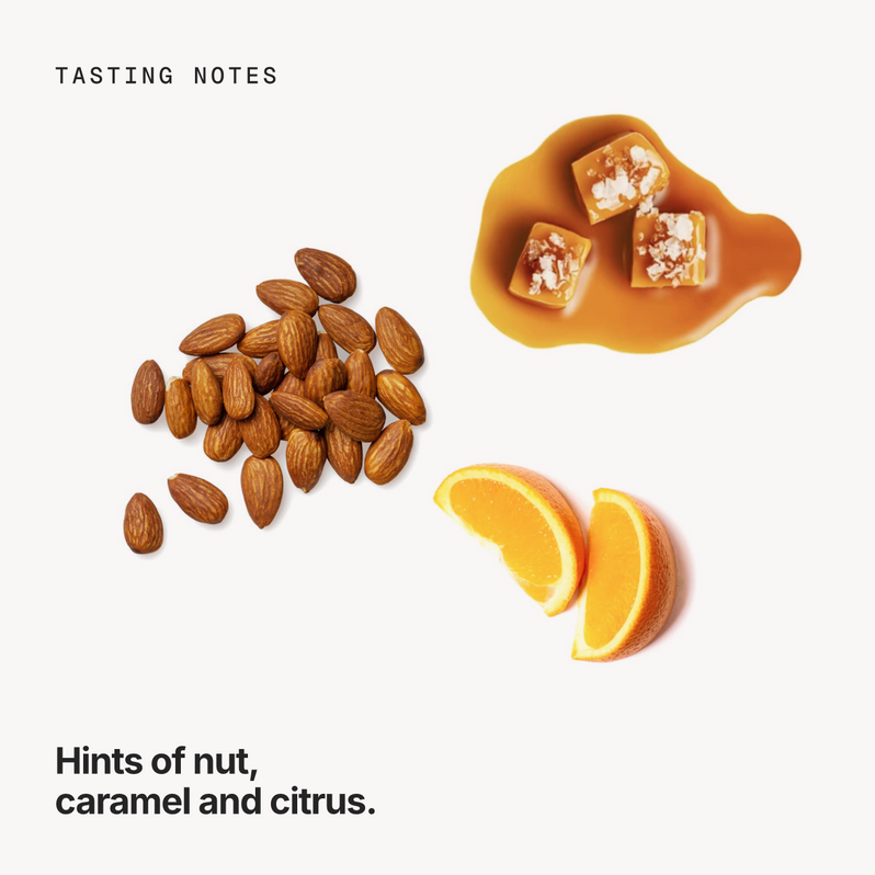Tasting notes: nut, caramel and citrus