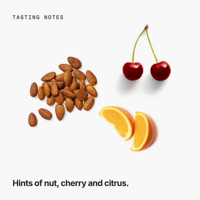Tasting notes: nut, cherry and citrus