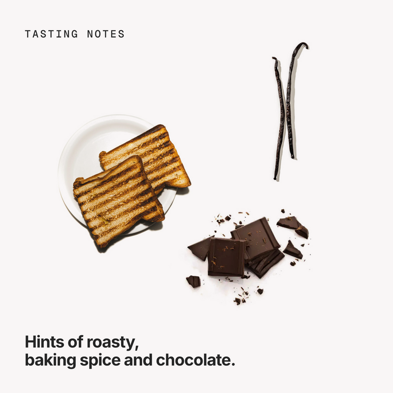 Tasting notes: roasty, baking spice and chocolate