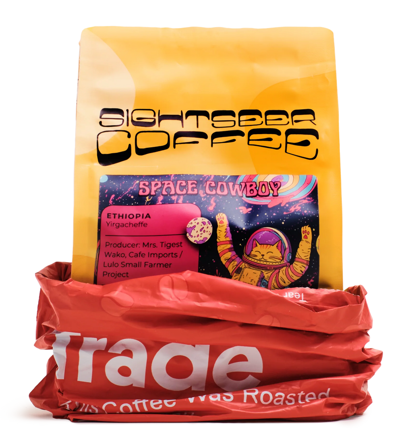 A bag of Sightseer's Space Cowboy being taken out of a red Trade bag.